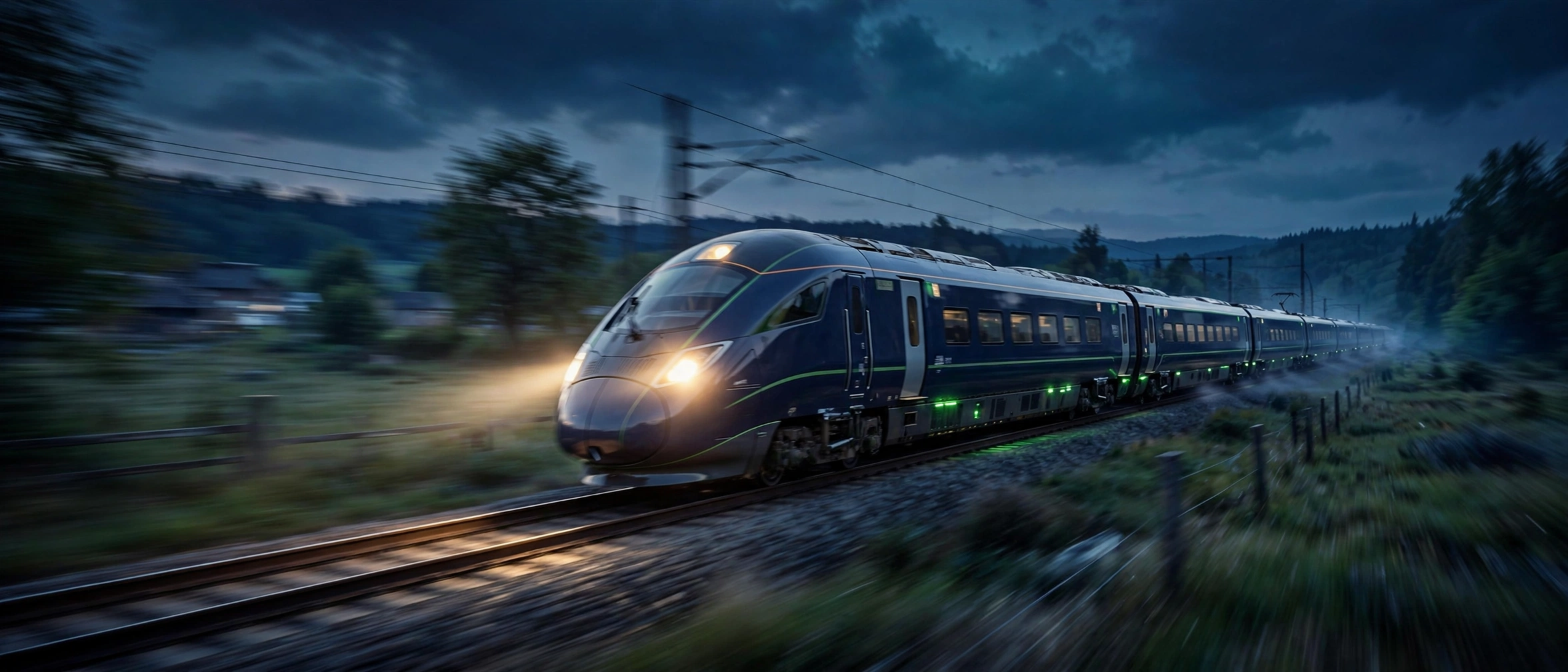 High-speed train at sunset with motion blur, illustrating live train speed testing